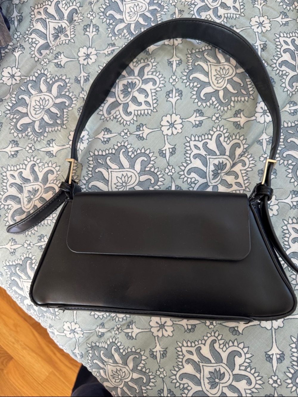 Zara Black Faux Leather Shoulder Bag with Gold Hardware